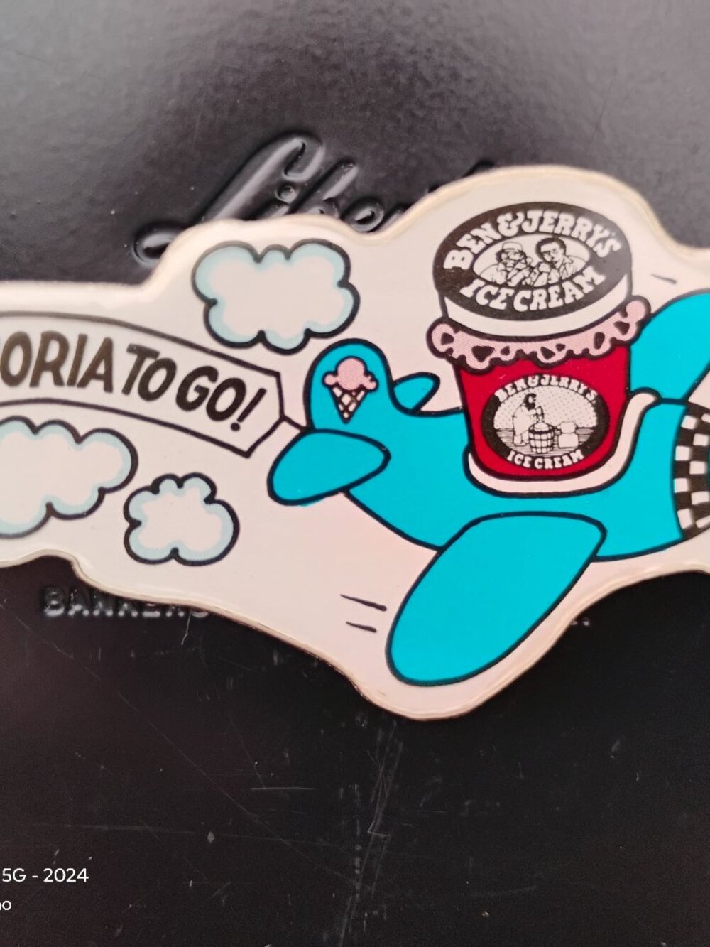vintage Ben and Jerry's fridge magnet Euphoria to Go shaped like plane 1990s